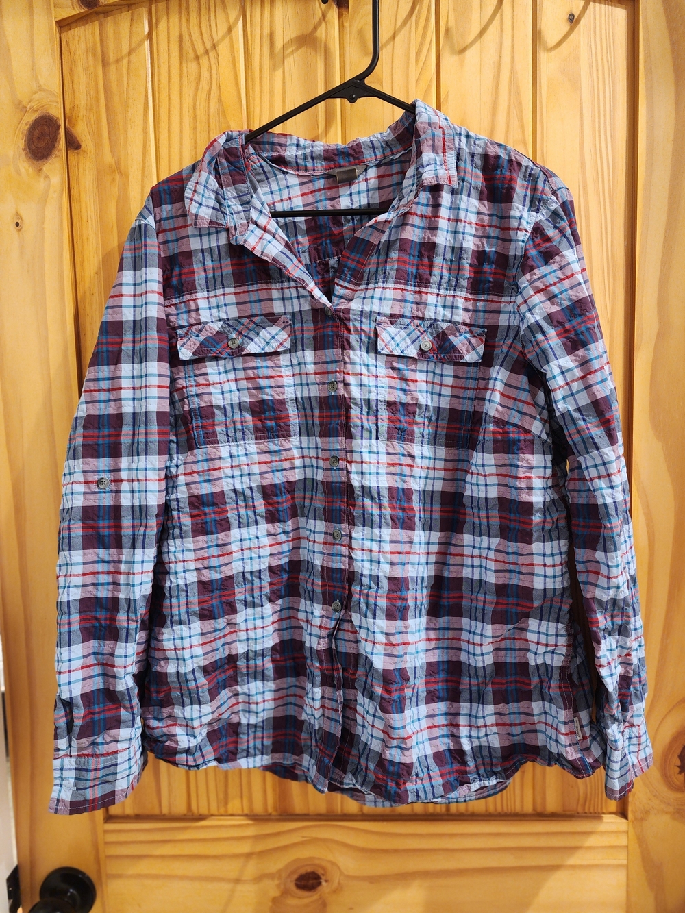 Eddie Bauer Plaid Shirt in Blue and Burgundy